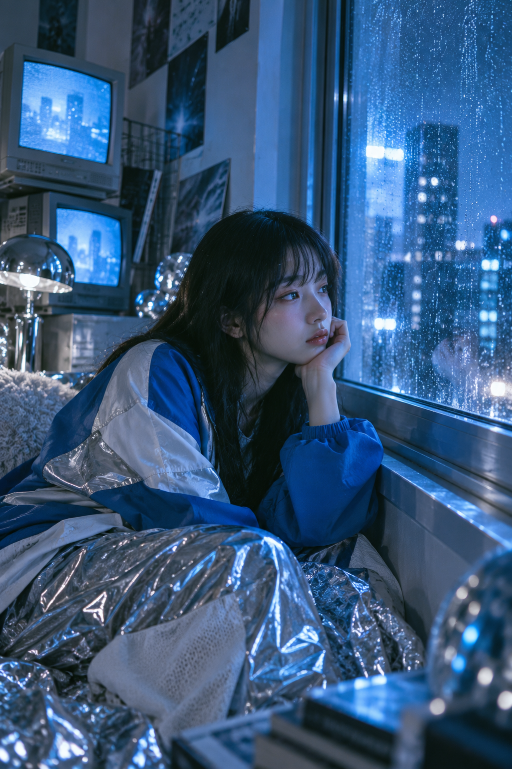Blue night portrait prompts with screen light — published visual reference